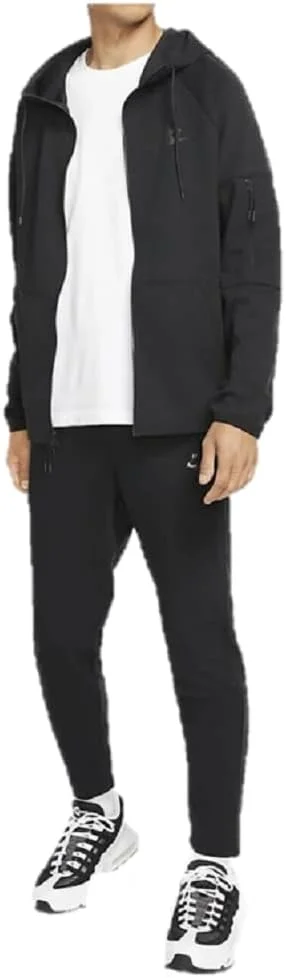 ست دو تکه مردانه نایک شامل هودی زیپ‌دار و گرمکن ورزشی، جنس پنبه، مشکی، سایز مدیوم M