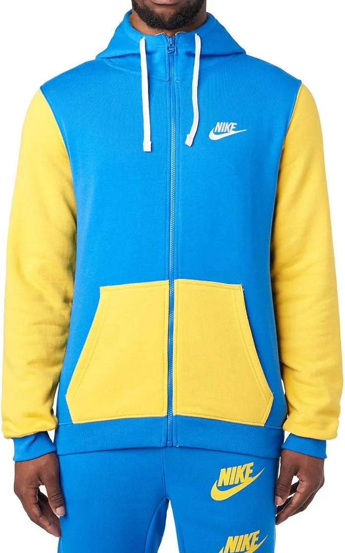 هودی زیپ‌دار مردانه نایکی Sportswear Archive، آبی سیگنال/زرد/کرم، سایز مدیوم