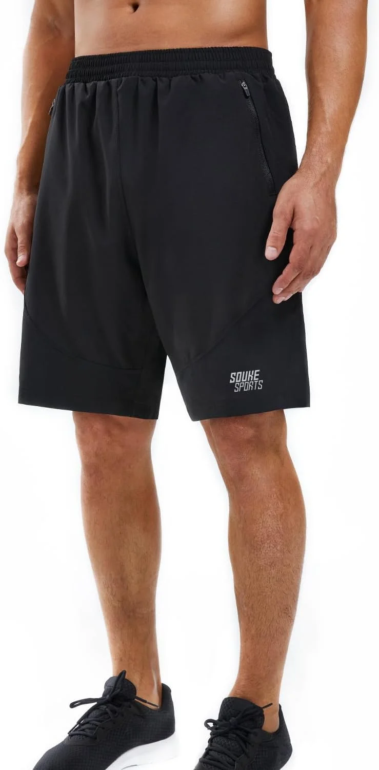 شلوارک ورزشی مردانه Souke Sports، مناسب تمرین و دویدن، با قابلیت خشک شدن سریع، دارای آستر مشکی و جیب زیپ‌دار