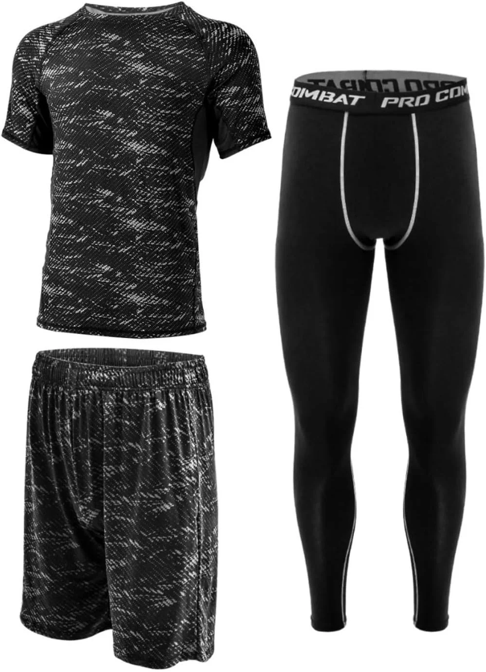 ست لباس ورزشی مردانه SKY-TOUCH، شامل تیشرت آستین کوتاه، شلوارک و لگینگ ورزشی، سایز M-3XL