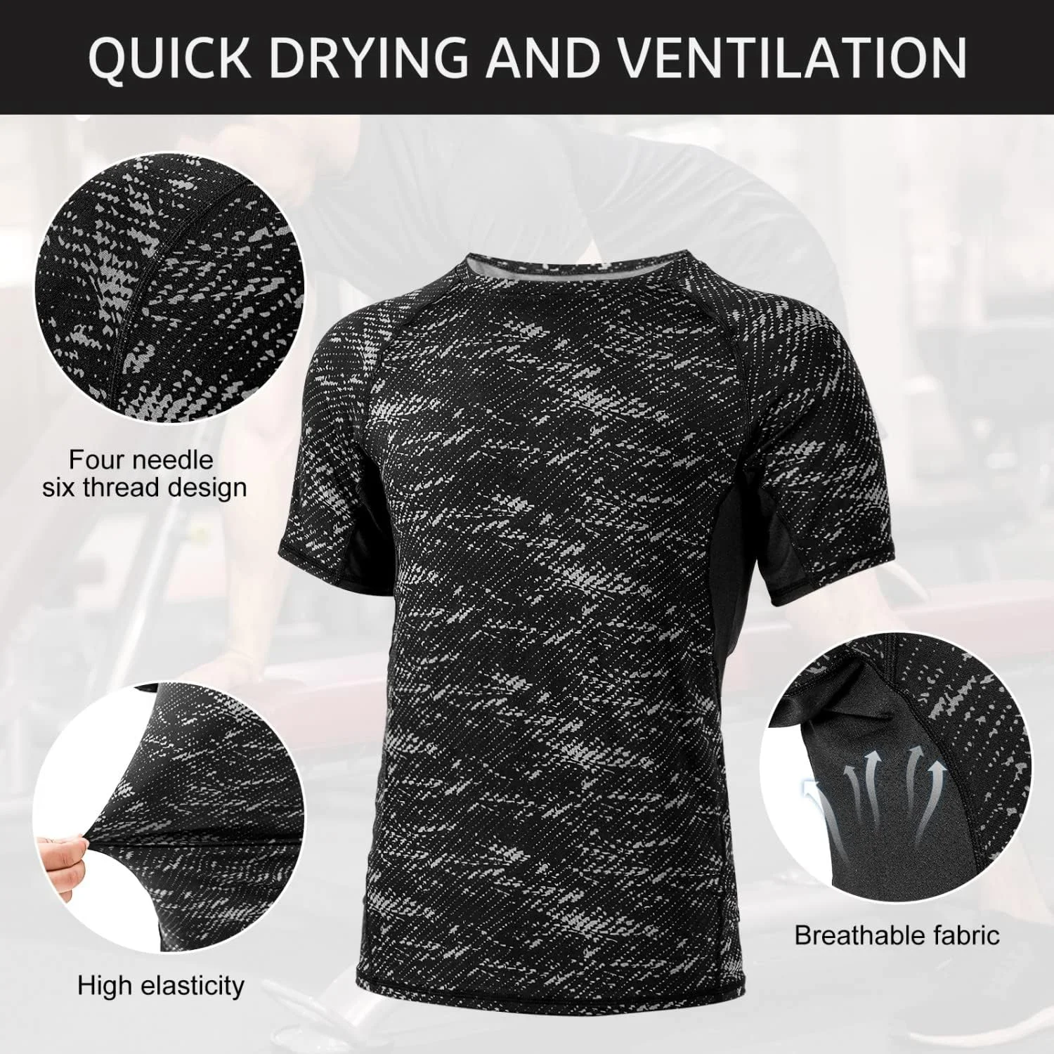 ست ورزشی مردانه SKY-TOUCH شامل تیشرت آستین کوتاه، شلوارک ورزشی و لگینگ فشرده، مناسب برای تمرینات ورزشی و فیتنس، سایز M-3XL