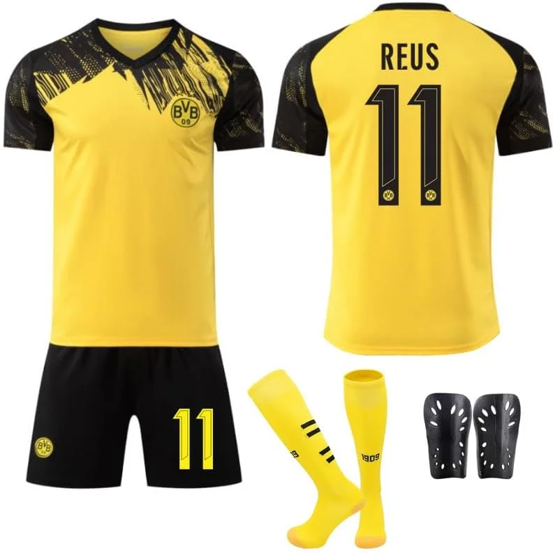 ست لباس فوتبال خانگی دورتموند فصل 2025-2026 با طرح REUS شماره 11 - شامل تیشرت، شورت و جوراب - مناسب تمرینات فوتبال مردانه، نوجوانان و کودکان - لباس ورزشی تنفسی - HM1