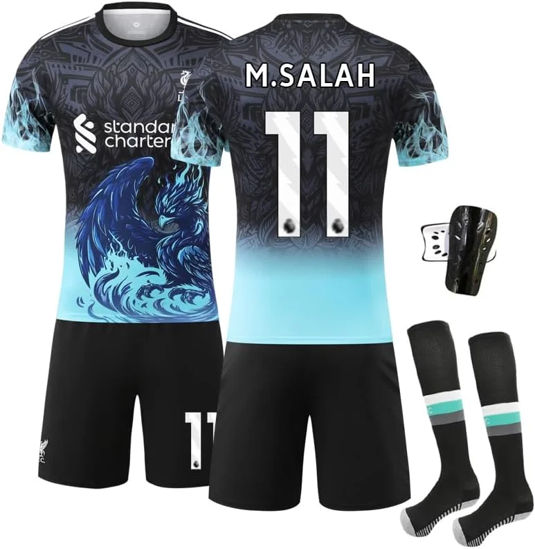 ست لباس فوتبال فصل 2025-2026 طرح ویژه M.SALAH #11 - شامل تیشرت، شورت و جوراب - مناسب تمرین فوتبال برای مردان، نوجوانان و کودکان - لباس ورزشی تنفسی