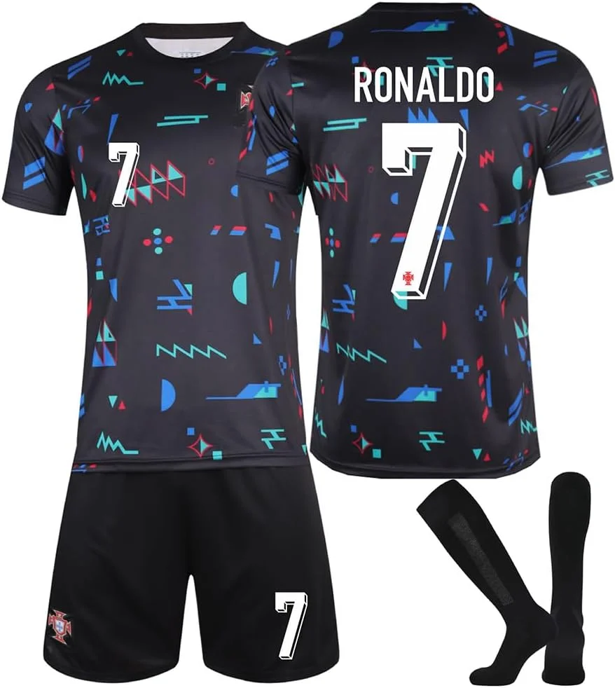 ست لباس فوتبال پرتغال 2024-2025 با طرح شماره 7 - مناسب آقایان، نوجوانان و کودکان (شامل تیشرت، شورت و جوراب) - لباس ورزشی تنفسی