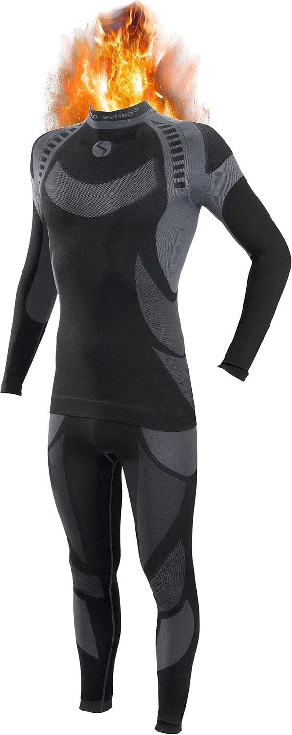 ست زیرپوش مردانه Sesto Senso® شامل لگ و آستین بلند، لباس زیر کاربردی، مشکی / خاکستری، L