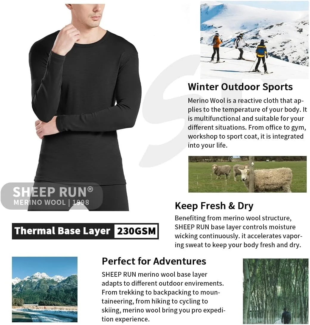 لباس زیر حرارتی مردانه پشم مرینوس Sheep Run، آستین بلند