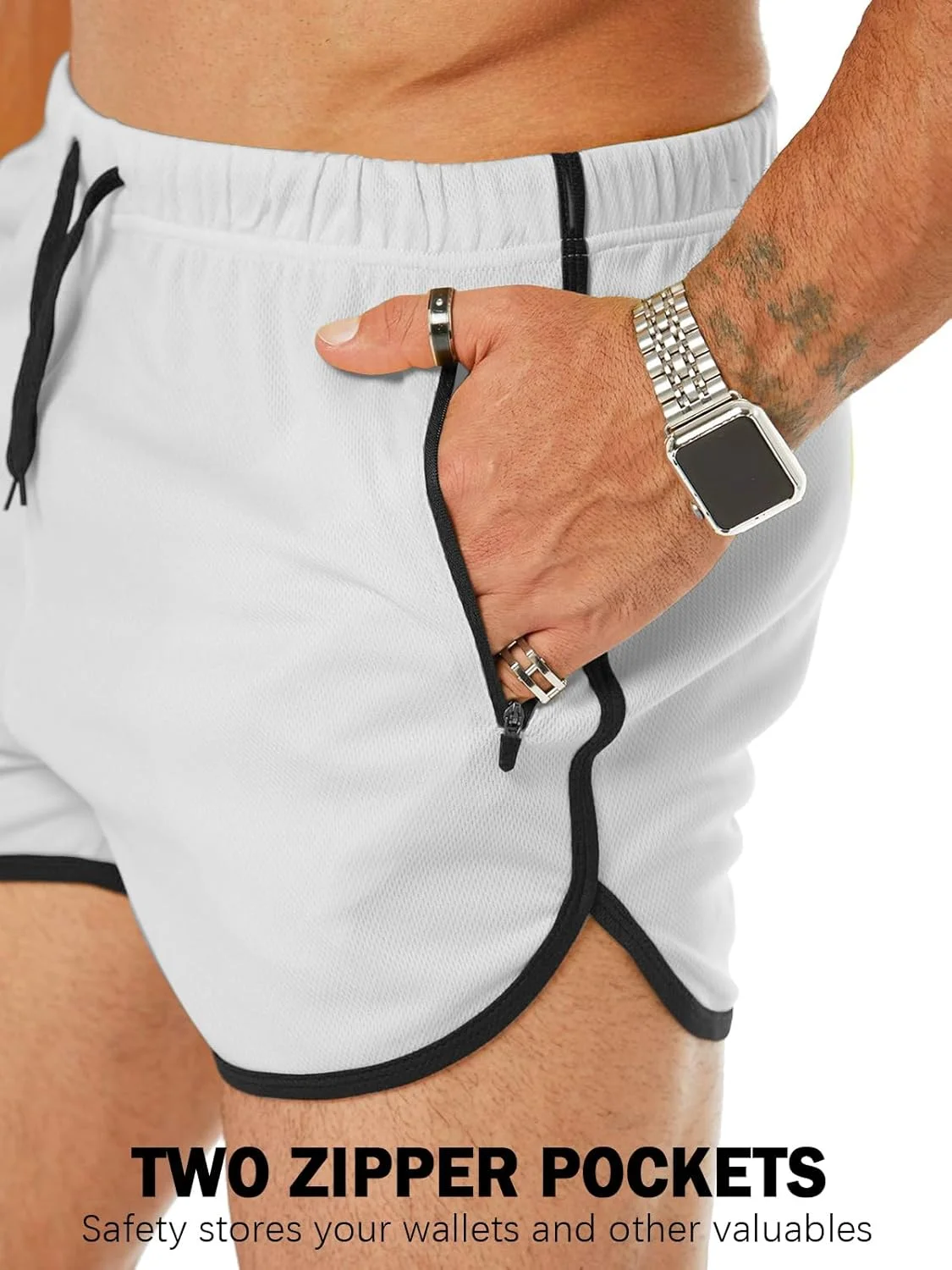شورت ورزشی مردانه 3 اینچی، خشک‌شونده سریع، سبک وزن، مناسب تمرینات ورزشی باشگاه با جیب زیپ‌دار