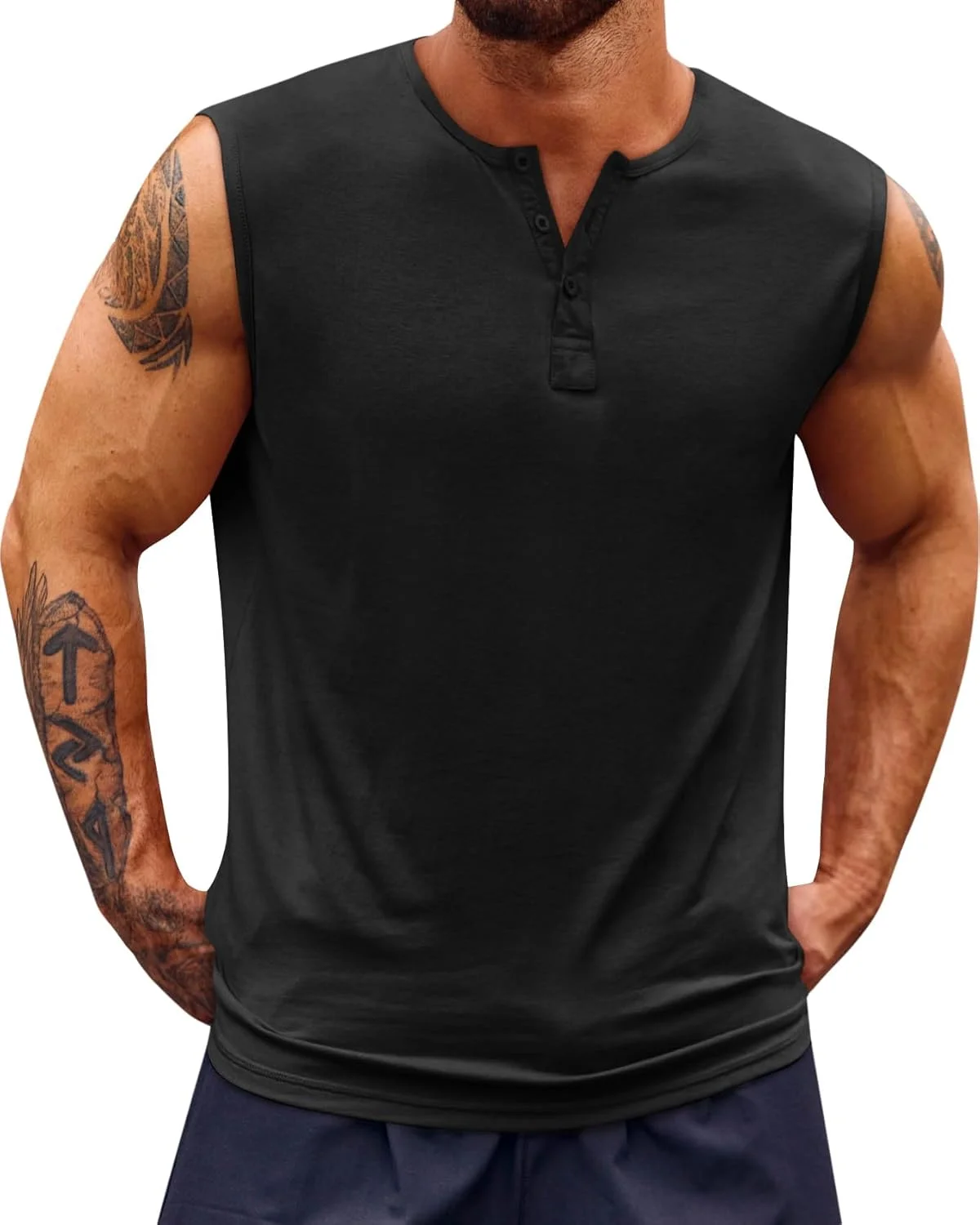 تاپ ورزشی مردانه رونکاتی، بدون آستین، مناسب باشگاه، فیت اسلیم، مدل هنلی، تیشرت ساحلی ساده و خنک تابستانی