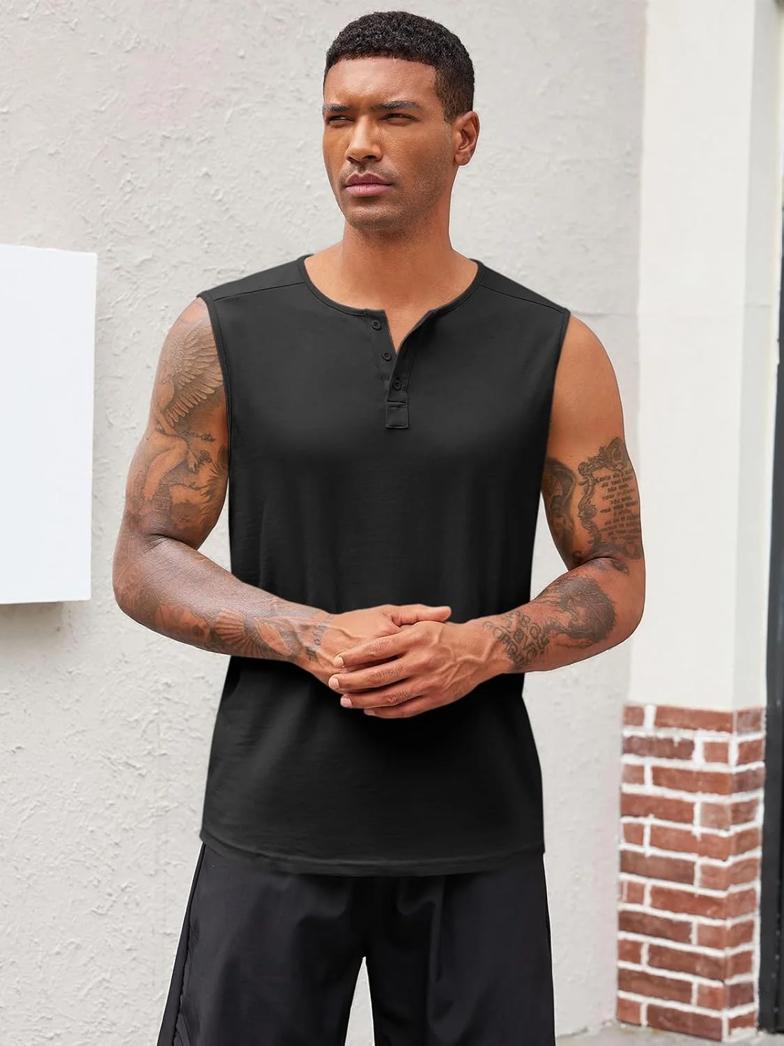 تاپ ورزشی مردانه رونکاتی، بدون آستین، مناسب باشگاه، فیت اسلیم، مدل هنلی، تیشرت ساحلی ساده و خنک تابستانی تاپ ورزشی مردانه رونکاتی، بدون آستین، مناسب باشگاه، فیت اسلیم، مدل هنلی، تیشرت ساحلی ساده و خنک تابستانی