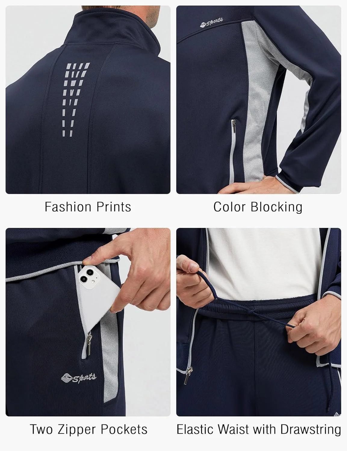 ست ورزشی مردانه Rdruko، گرمکن ورزشی زیپ کامل، مناسب دویدن و باشگاه