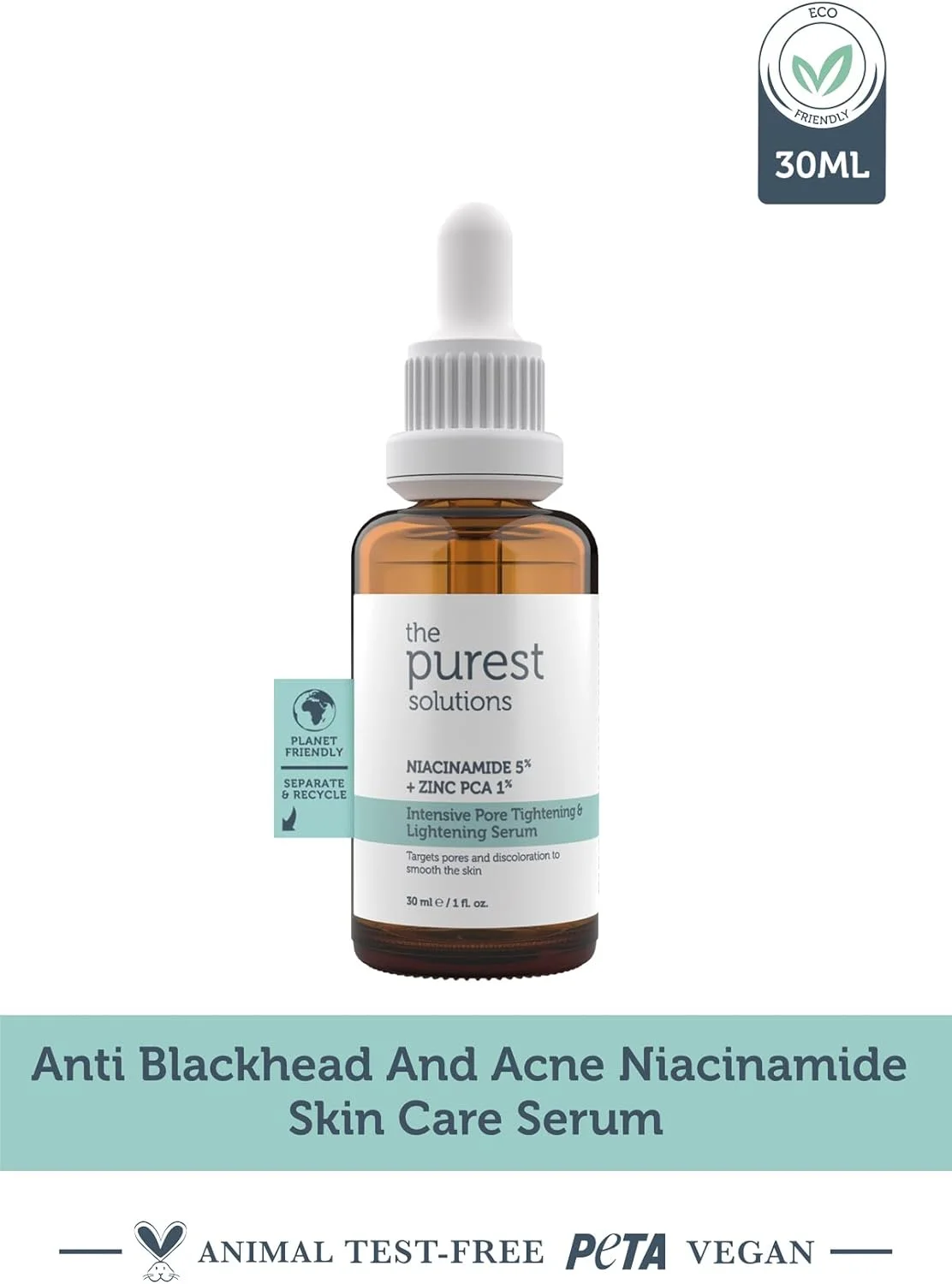 سرم جمع کننده و ترمیم کننده منافذ باز پوست The Purest Solutions (نیاسینامید 5% + زینک PCA 1%) - طبیعی، ایمن و موثر - وگان | بدون تست حیوانی | سازگار با محیط زیست (30 میلی لیتر)