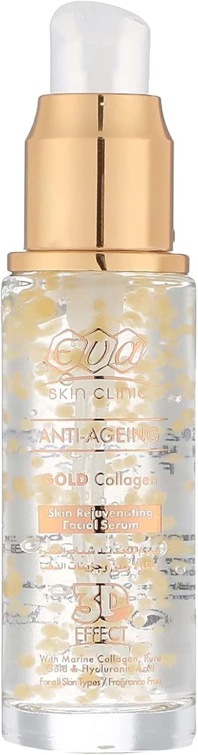 سرم صورت جوانساز پوست حاوی کلاژن و طلای ضد پیری اوا اسکین کلینیک 30 میلی لیتر