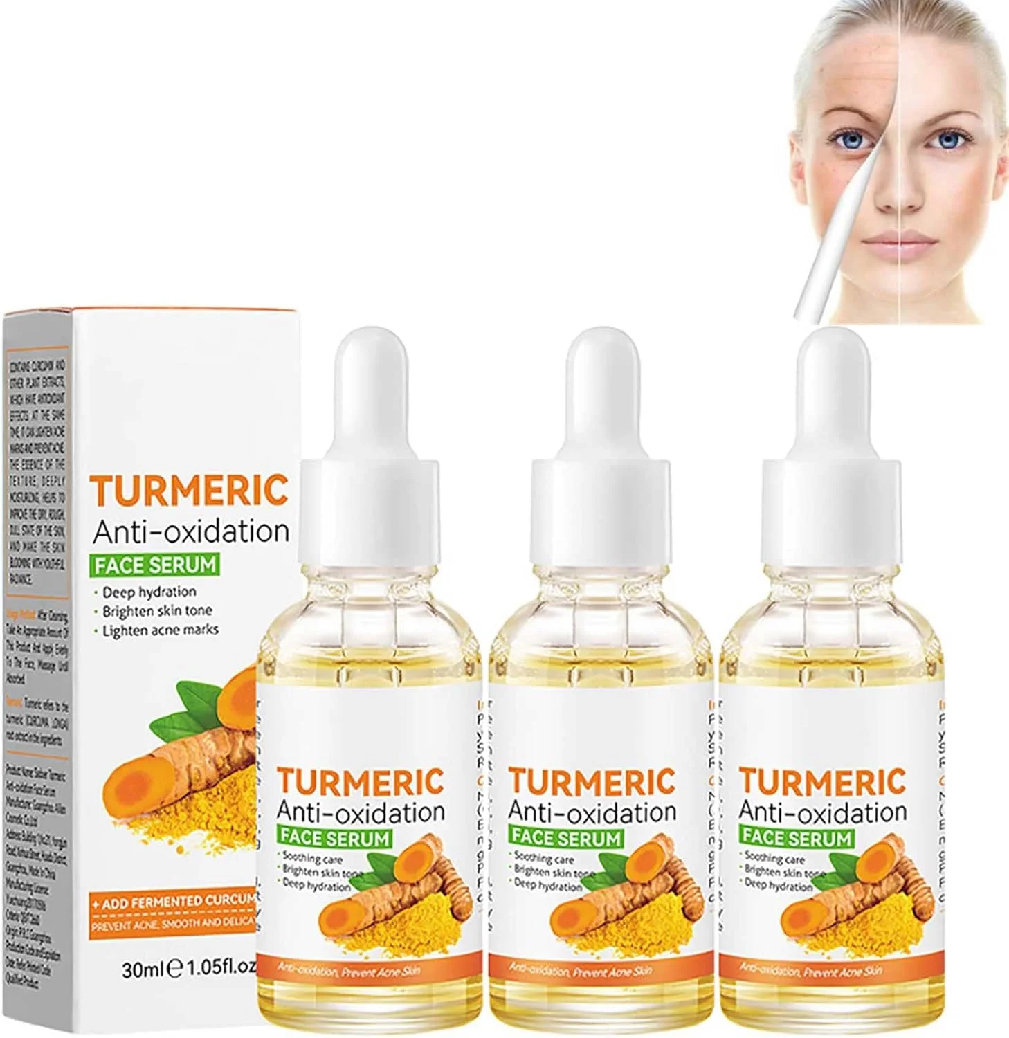 سرم آنتی اکسیدان زردچوبه، سرم صورت آنتی اکسیدان زردچوبه، روغن سرم اصلاح کننده لکه های تیره زردچوبه ارگانیک برای روشن کننده پوست صورت (3 عدد)