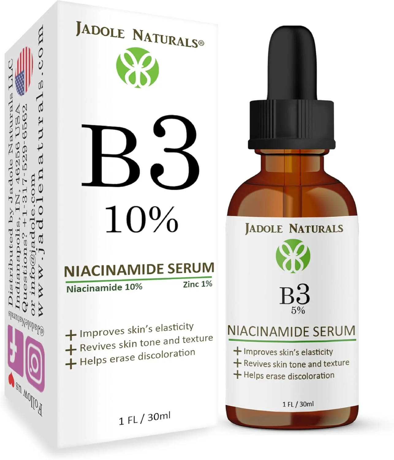 سرم پیشرفته نیاسینامید 10% Jadole Naturals با زینک 1% - 30 میلی لیتر | کوچک کننده منافذ، افزایش خاصیت ارتجاعی پوست، بهبود بافت و رنگ پوست | سرم صورت ضد پیری برای پوستی شفاف تر و سالم تر