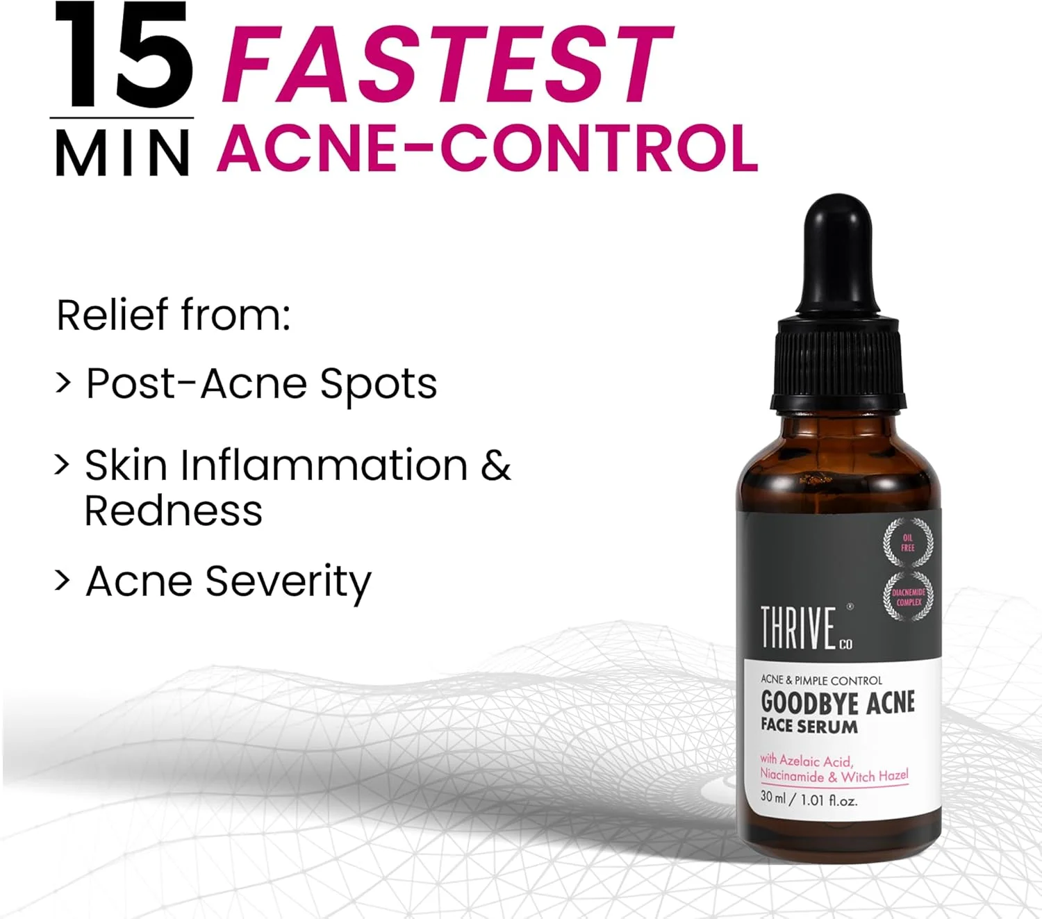 سرم صورت ThriveCo Goodbye Acne™ برای جوش ها | کاهش باکتری های مولد آکنه و تولید سبوم | سرم ضد آکنه فاقد چربی حاوی دیاسنامید | مناسب آقایان و بانوان، 30 میلی لیتر