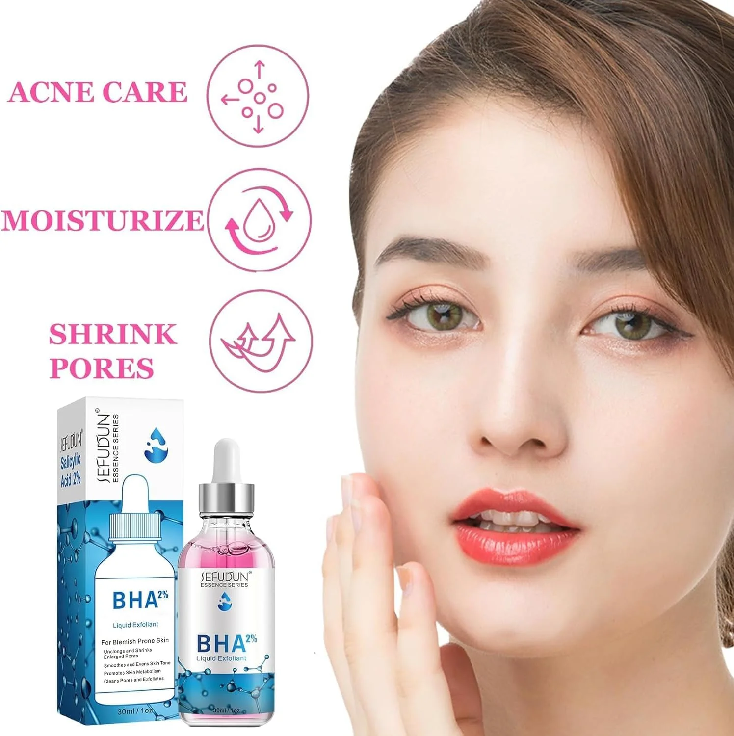 سرم اسید سالیسیلیک FUIN، لایه بردار مایع صورت با 2% BHA، درمان فوری سفت کننده برای جوش ها و آکنه، تنگ کننده منافذ، مراقبت ملایم از پوست