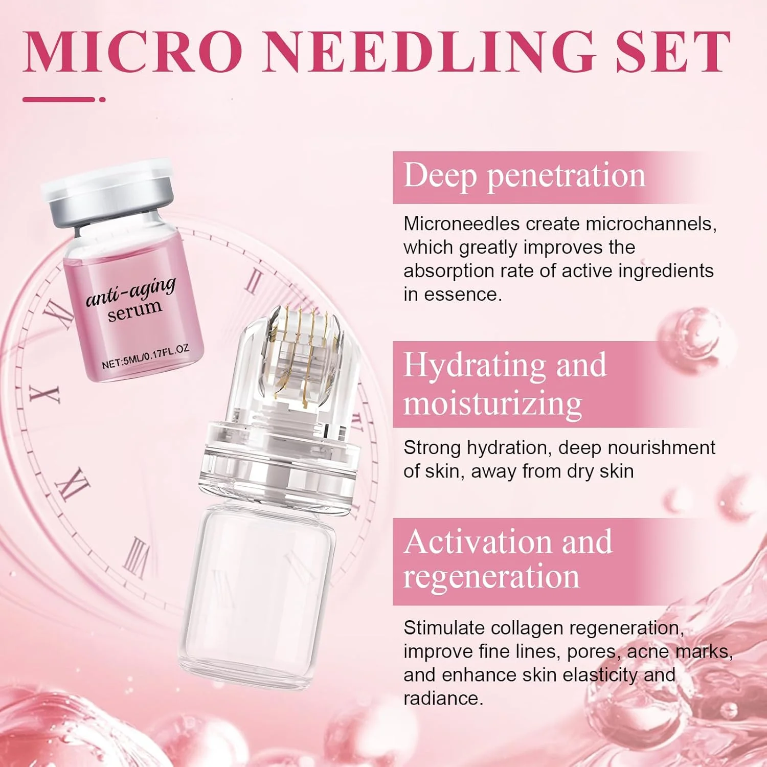 مجموعه میکرونیدلینگ صورت، سیستم میکرو اینفیوژن برای صورت، شامل 6 سرم میکرونیدلینگ و 2 غلتک، میکرو اینفیوژن برای ضد پیری، سرم صاف کننده چروک صورت