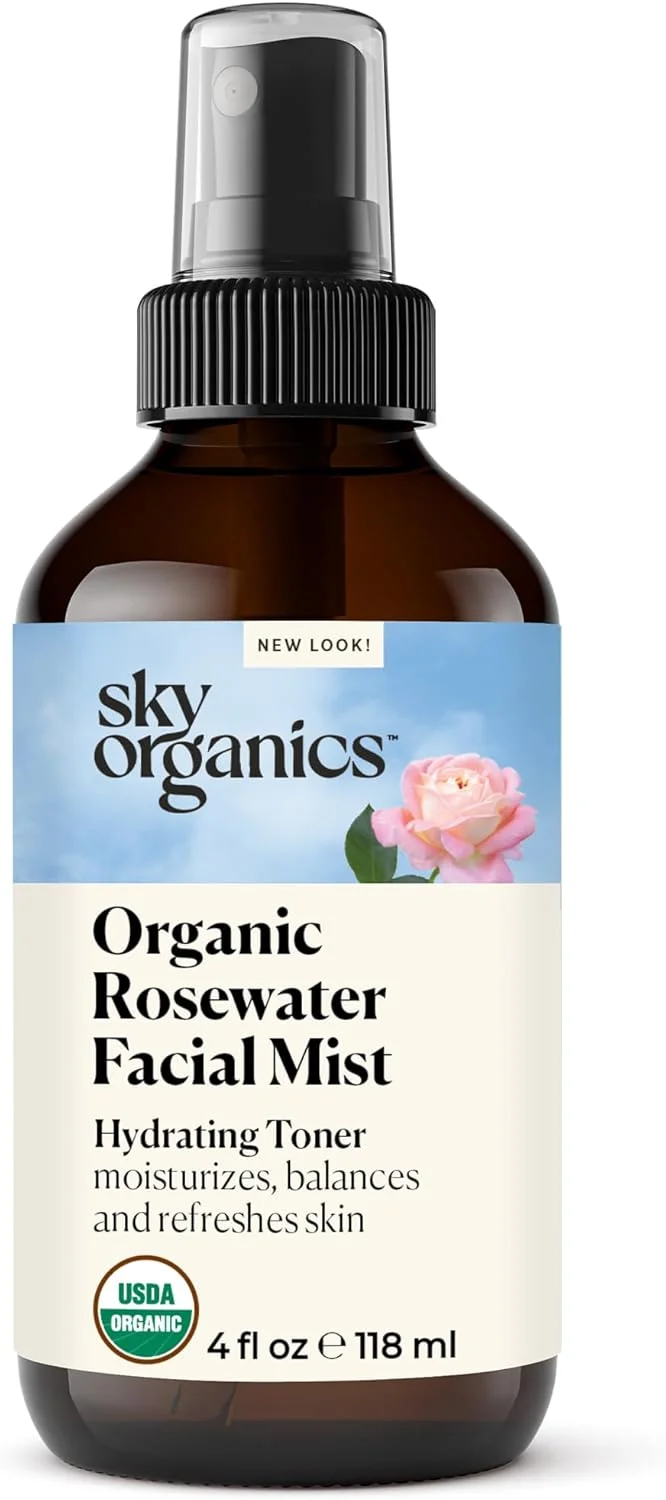 تونر گلاب ارگانیک Sky Organics (۱۱۸ میلی لیتر) تونر گلاب ۱۰۰٪ خالص تقطیر شده برای صورت و مو - بهترین پاک کننده ملایم صورت - پوست خشک و مستعد جوش برای سرم ها، مرطوب کننده ها و آرایش