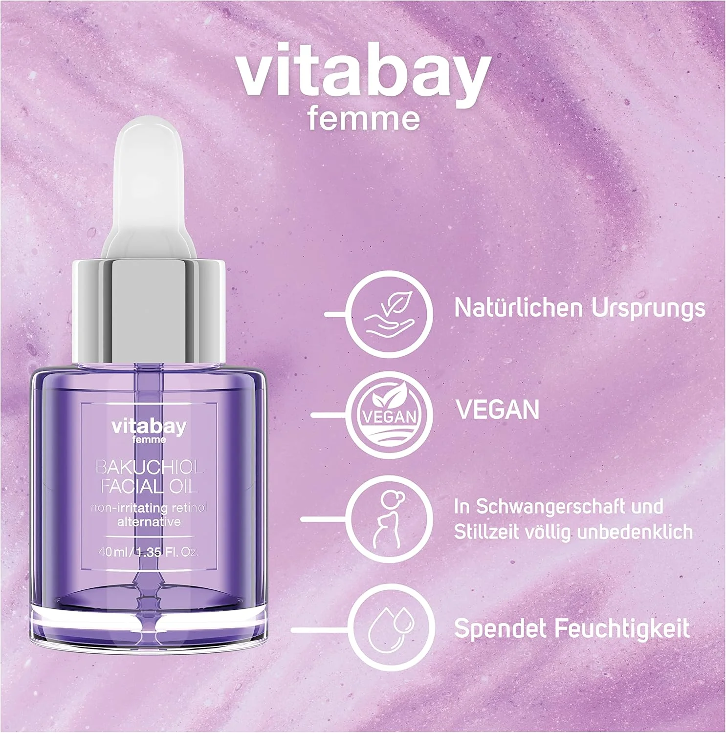 روغن صورت باکوچیول ویتابی برای صورت 40 میلی لیتر - روغن باکوچیول با اسکوالان گیاهی - جایگزین طبیعی برای سرم رتینول - سرم ضد پیری صورت - روغن بابچی سرم باکوچیول برای صورت