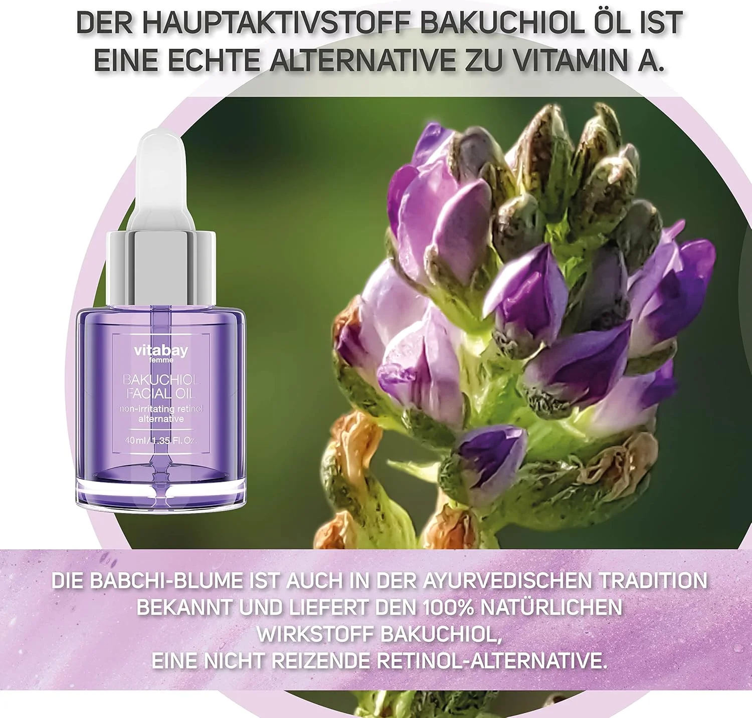 روغن صورت باکوچیول ویتابی برای صورت 40 میلی لیتر - روغن باکوچیول با اسکوالان گیاهی - جایگزین طبیعی برای سرم رتینول - سرم ضد پیری صورت - روغن بابچی سرم باکوچیول برای صورت