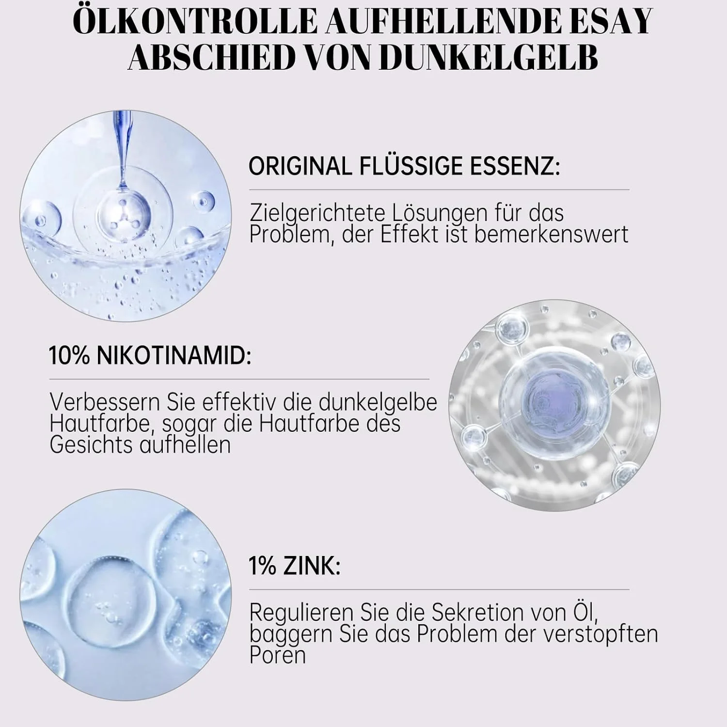 اسانس مرطوب کننده صورت نیاسینامید 30 میلی لیتر، 10% نیاسینامید + 1% زینک، سرم صورت ضد پیری و ضد چروک، نرم کننده و مرطوب کننده پوست، یکنواخت کننده رنگ پوست، مناسب برای انواع پوست