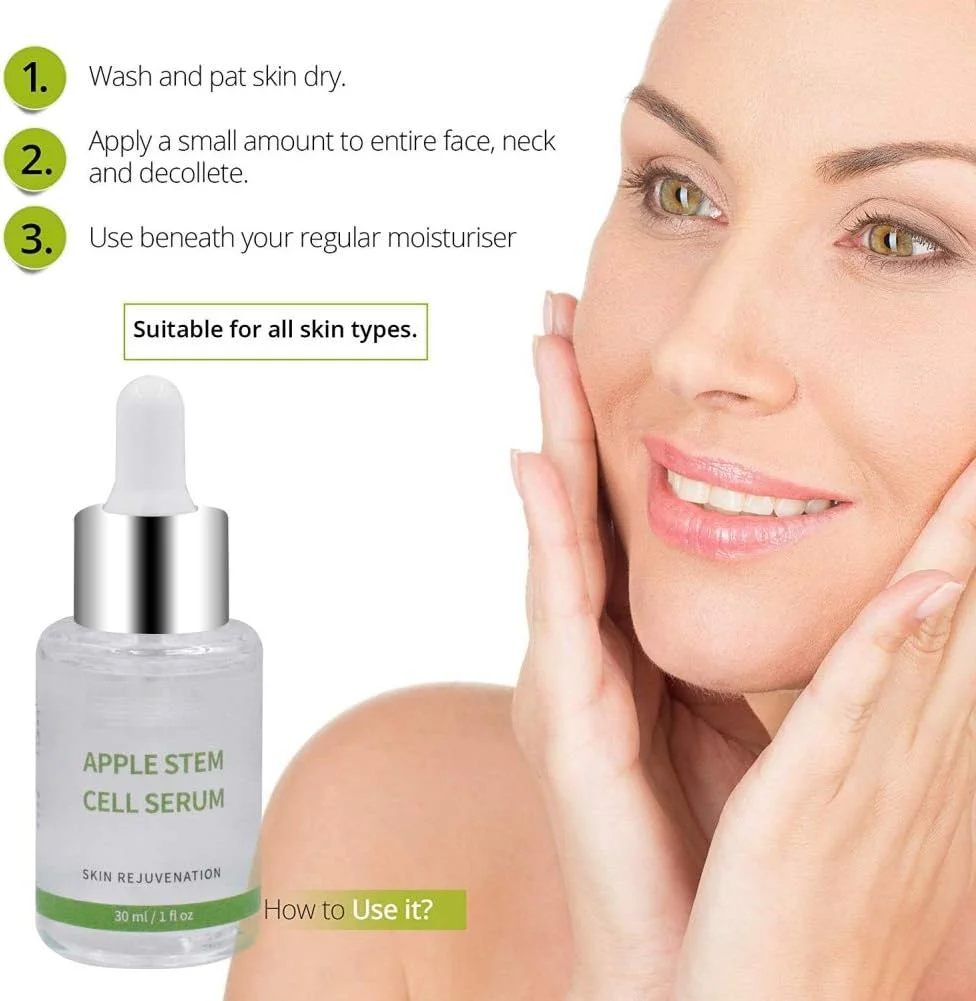 سرم صورت ضد پیری حاوی سلول های بنیادی سیب، مایع ضروری برای مرطوب کردن، درمان جوش و آکنه، روشن کننده خطوط ریز، سفت کننده پوست، سفید کننده و مغذی