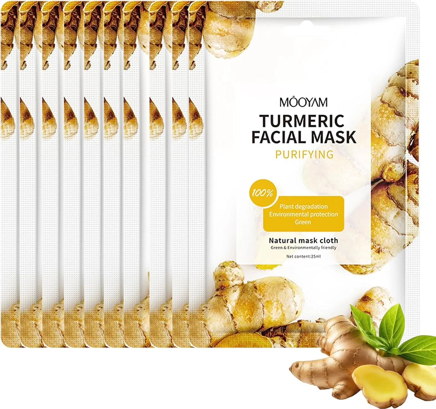 ماسک صورت ورقه ای زردچوبه برای پوست، ماسک های ورقه ای ضد جوش صورت، ماسک صورت مراقبت از پوست، ماسک های آبرسان پوست، ماسک ورقه ای صورت برای کنترل چربی و جوش، 10 عدد