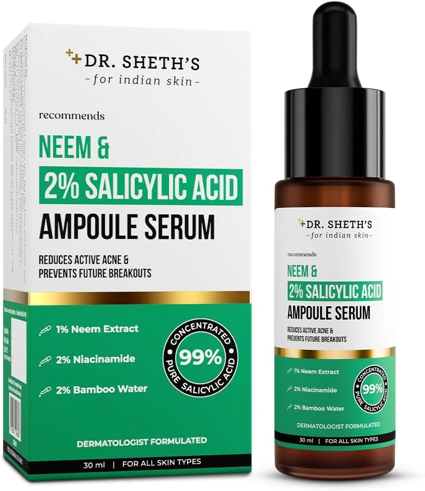 سرم درخت چریش و سالیسیلیک اسید دکتر شث برای جوش های فعال، جوش های سرسیاه و منافذ باز | 2% سالیسیلیک اسید و 1% نیاسینامید | برای پوست های چرب و مستعد آکنه | آقایان و بانوان | 30 میلی لیتر