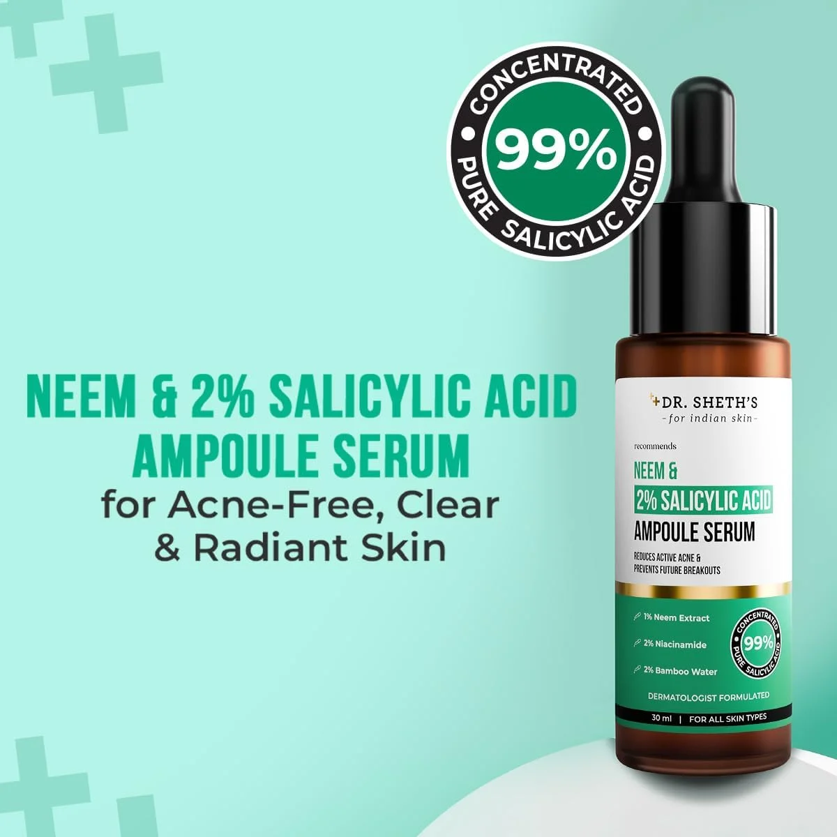 سرم درخت چریش و سالیسیلیک اسید دکتر شث برای جوش های فعال، جوش های سرسیاه و منافذ باز | 2% سالیسیلیک اسید و 1% نیاسینامید | برای پوست های چرب و مستعد آکنه | آقایان و بانوان | 30 میلی لیتر