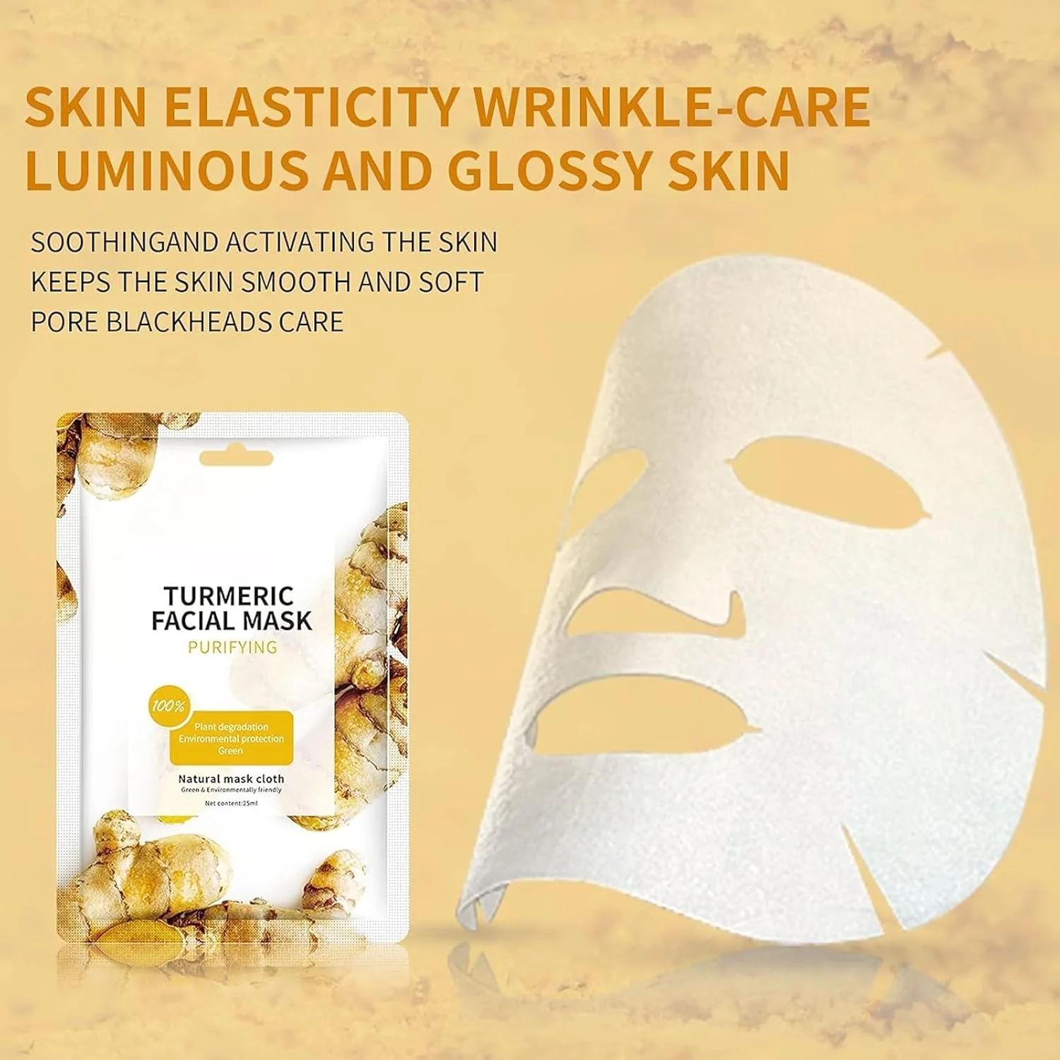 ماسک صورت ورقه ای زردچوبه برای پوست، ماسک های ورقه ای ضد جوش صورت، ماسک صورت مراقبت از پوست، ماسک های آبرسان پوست، ماسک ورقه ای صورت برای کنترل چربی و جوش، 10 عدد