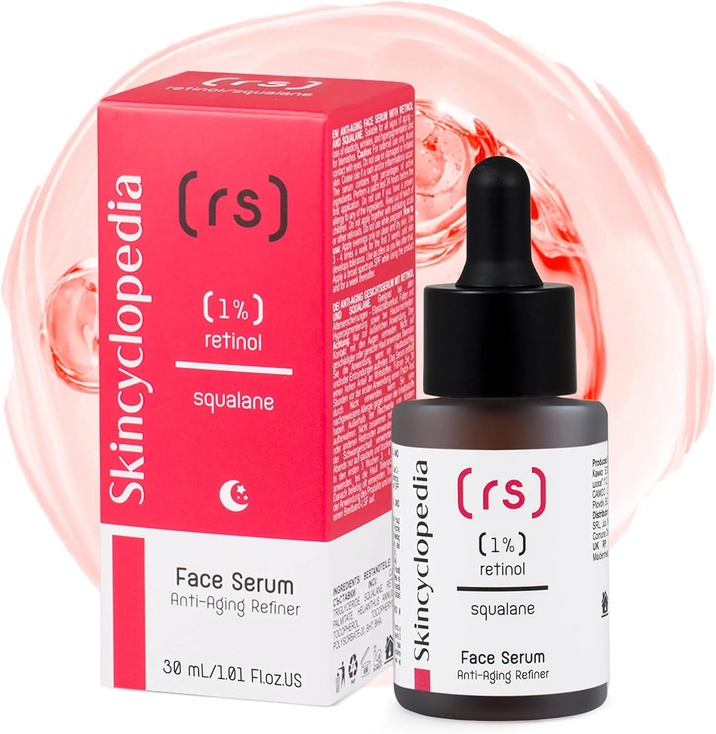 سرم ۱٪ رتینول Skincyclopedia با اسید هیالورونیک، ماتریکسیل و اسکوالان - مرطوب کننده پوست چرب و مستعد جوش، از بین برنده لک های تیره و کوچک کننده منافذ، برای آقایان و بانوان، ۳۰ میلی لیتر