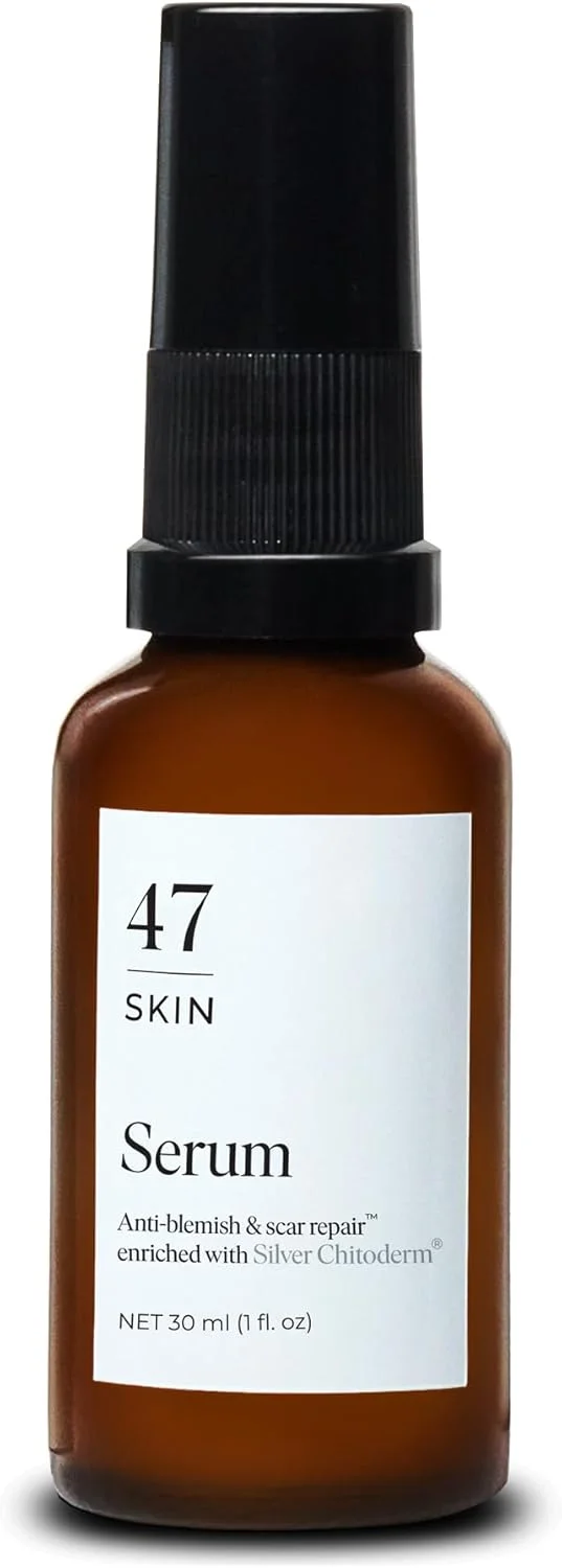سرم آبرسان صورت 47 Skin برای رفع آکنه و جای زخم، درمان مراقبت از پوست ضد لک و ترمیم جای زخم با نقره Chitoderm - سرم مرطوب کننده پوست صاف برای انواع پوست (30 میلی لیتر)