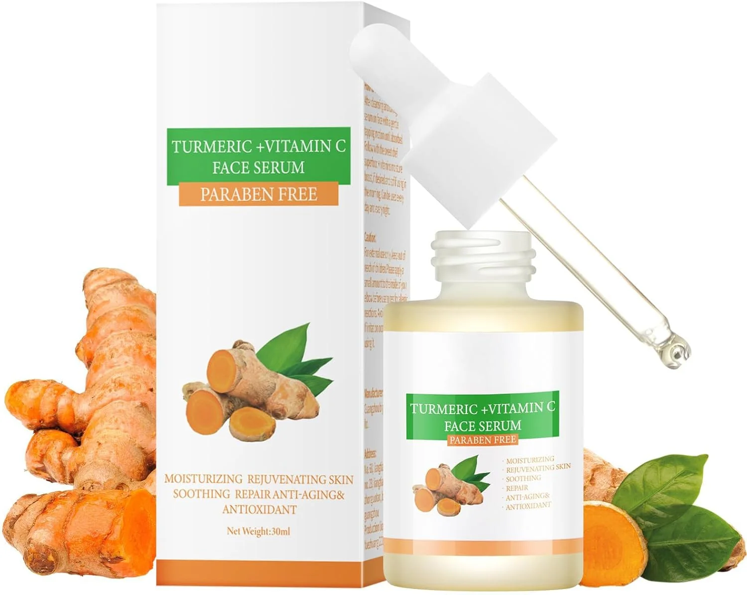 سرم اصلاح کننده لکه‌های تیره زردچوبه و سرم ویتامین C برای صورت، از بین برنده درخشش و اصلاح کننده لکه‌های تیره صورت، زردچوبه برای آکنه، هایپرپیگمنتیشن و پوست صاف 30 میل