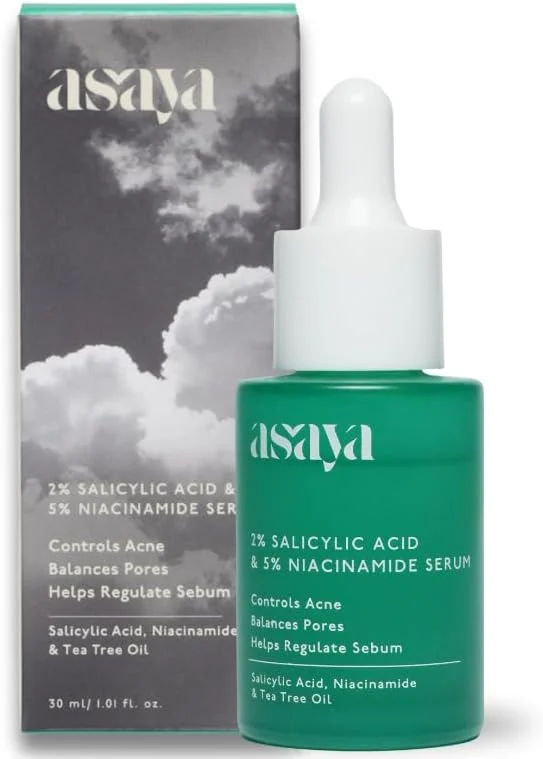 سرم صورت آسایا حاوی 2% سالیسیلیک اسید | 5% نیاسینامید و روغن درخت چای | کاهش آکنه، جوش های سرسیاه و سرسفید | رفع انسداد منافذ و تنظیم سبوم | مبارزه با جوش های فعال و جلوگیری از آکنه های آتی |