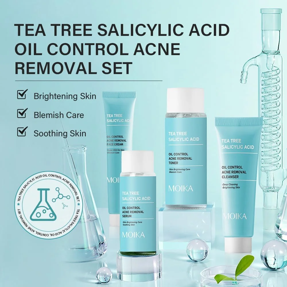 مجموعه کنترل چربی و رفع جوش حاوی روغن درخت چای و سالیسیلیک اسید، حاوی عصاره روغن درخت چای، روشن کننده، مراقبت از لک، تسکین دهنده پوست، پاک کننده 30 گرم، تونر 50 میلی لیتر، سرم 30 میلی لیتر، کرم صورت 20 گرم