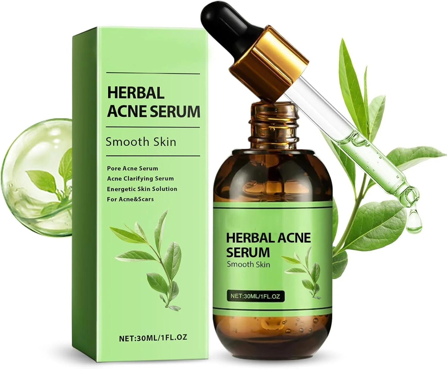 سرم صورت ضد جوش TERRIFI - سرم گیاهی ترمیم کننده جوش و صاف کننده منافذ با عصاره چای و هیالورونیک اسید - مراقبت طبیعی از پوست برای جای جوش و پوست حساس (30 میلی لیتر)