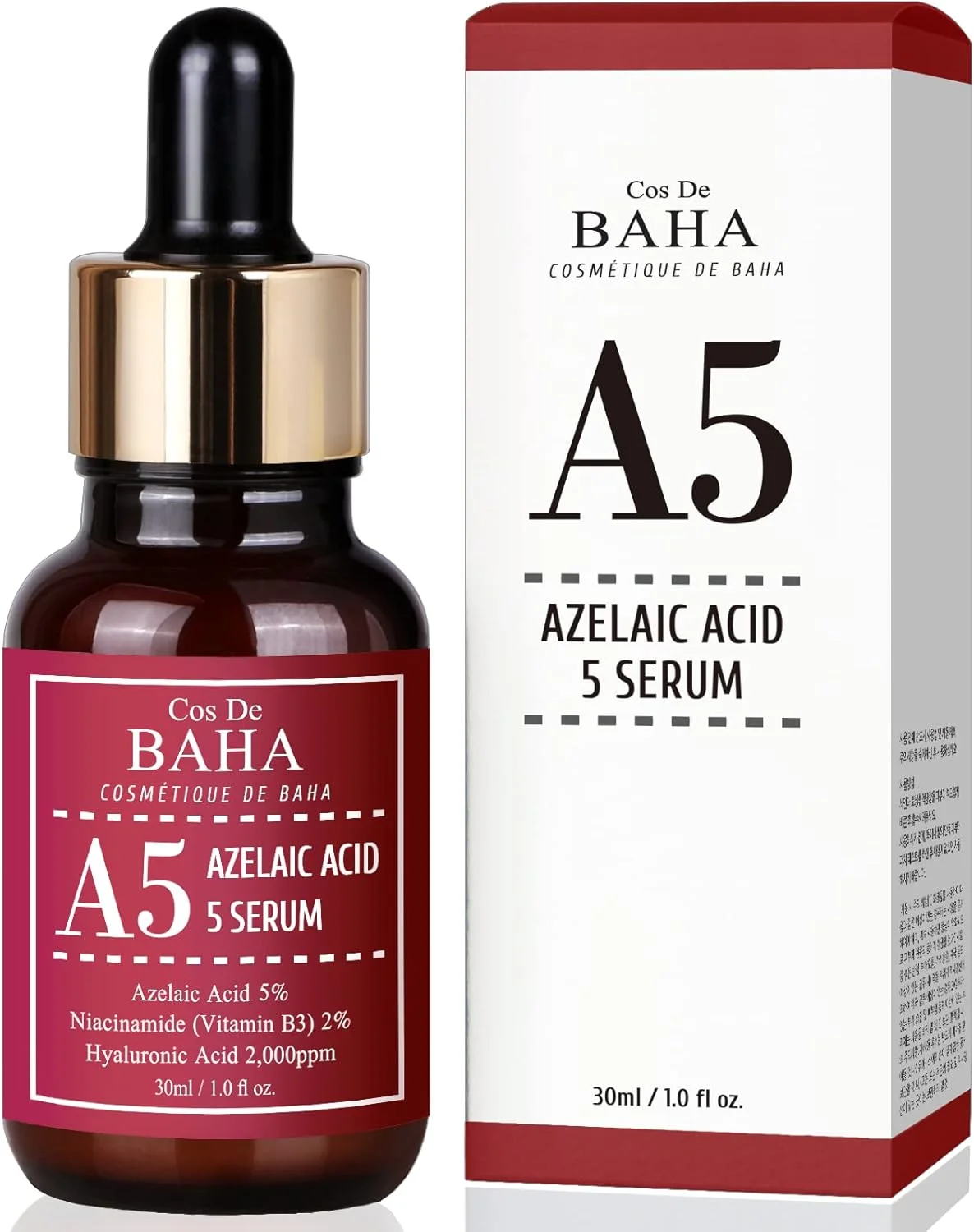 سرم صورت حاوی آزلائیک اسید 5% با نیاسینامید - محصول مراقبت سریع پوست + کاهش جای جوش کیستی + تسکین قرمزی صورت + جوش سرسیاه، 30 میلی لیتر (5% آزلائیک اسید)