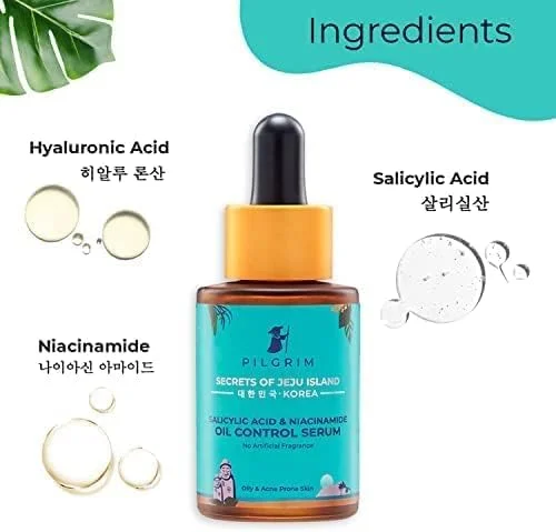 سرم کنترل چربی پوست پیلگریم حاوی 2% سالیسیلیک اسید + 3% نیاسینامید مناسب پوست های چرب و مستعد جوش، مناسب انواع پوست، مراقبت پوست کره ای، 30 میلی لیتر (بسته 1 عددی)