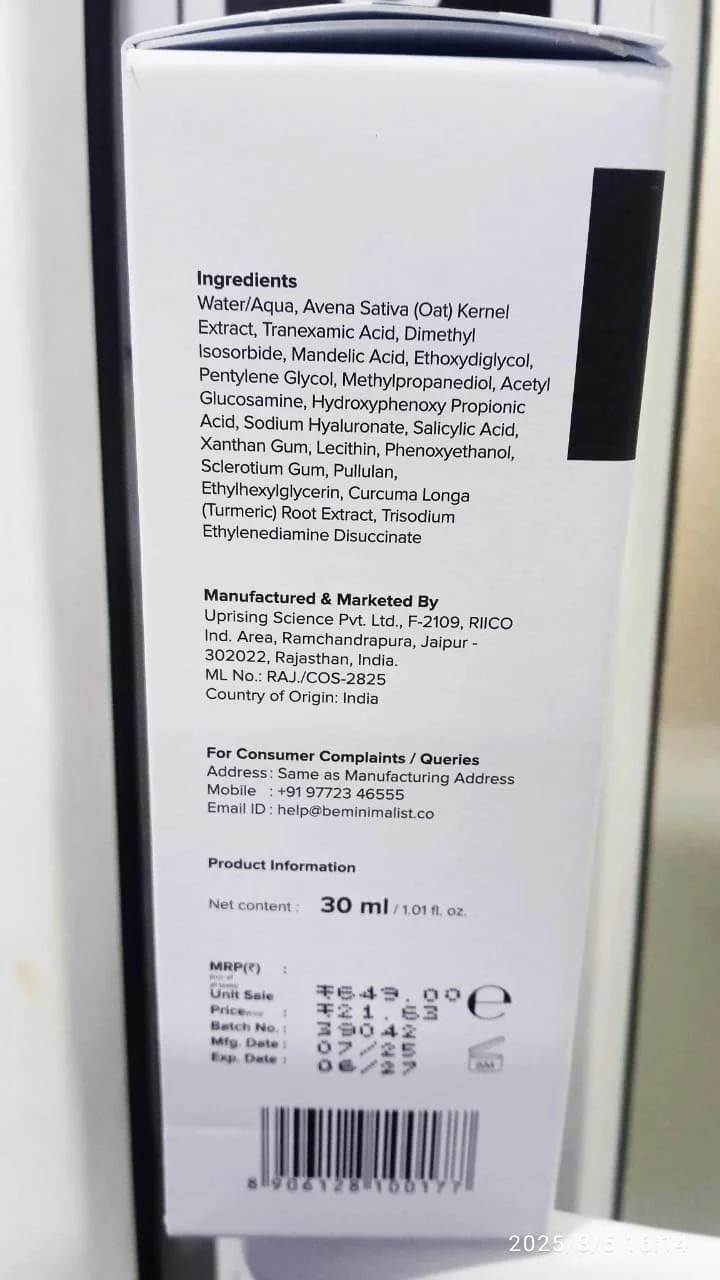 سرم صورت ترانگزامیک اسید 3% مینیمالیست برای PIE، PIH و جای جوش | سرم صورت با HPA برای کمک به یکنواخت شدن رنگ پوست | 30 میلی لیتر سرم صورت ترانگزامیک اسید 3% مینیمالیست برای PIE، PIH و جای جوش | سرم صورت با HPA برای کمک به یکنواخت شدن رنگ پوست | 30 میلی لیتر