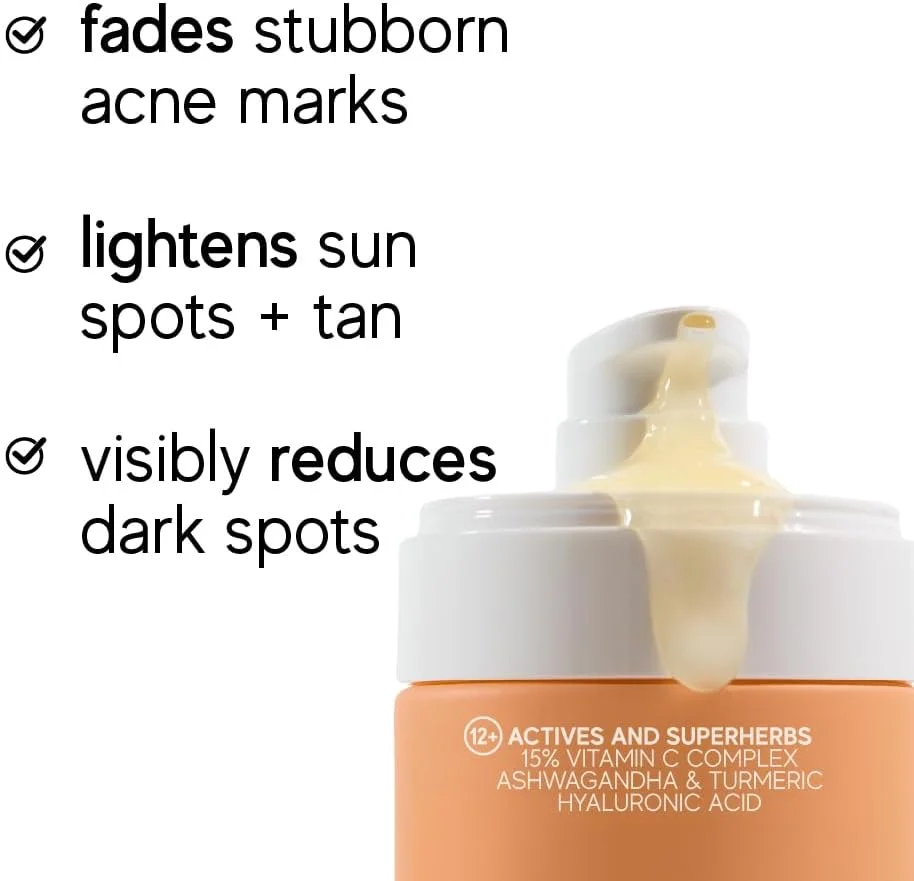 سرم درخشان کننده پوست Inde Wild Sunrise Glow حاوی 15% ویتامین C به همراه زردچوبه، نیاسینامید و فرولیک اسید برای جای جوش، هایپرپیگمنتیشن و روشن کننده پوست