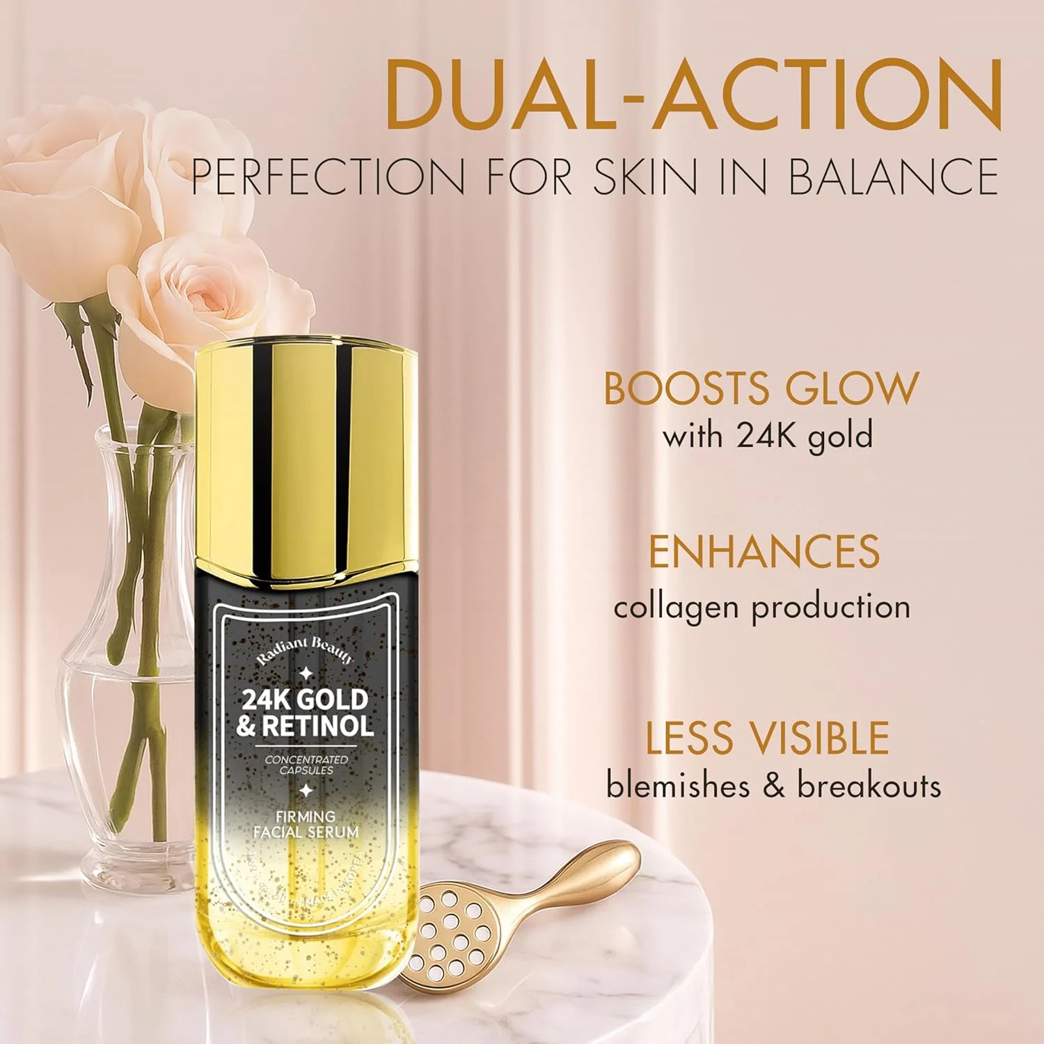 سرم صورت سفت کننده طلای 24 عیار و رتینول - مرطوب کننده عمیق، روشن کننده و محافظت کننده - کمک به کاهش لکه های تیره و چین و چروک - ساخت کره - 50 میلی لیتر