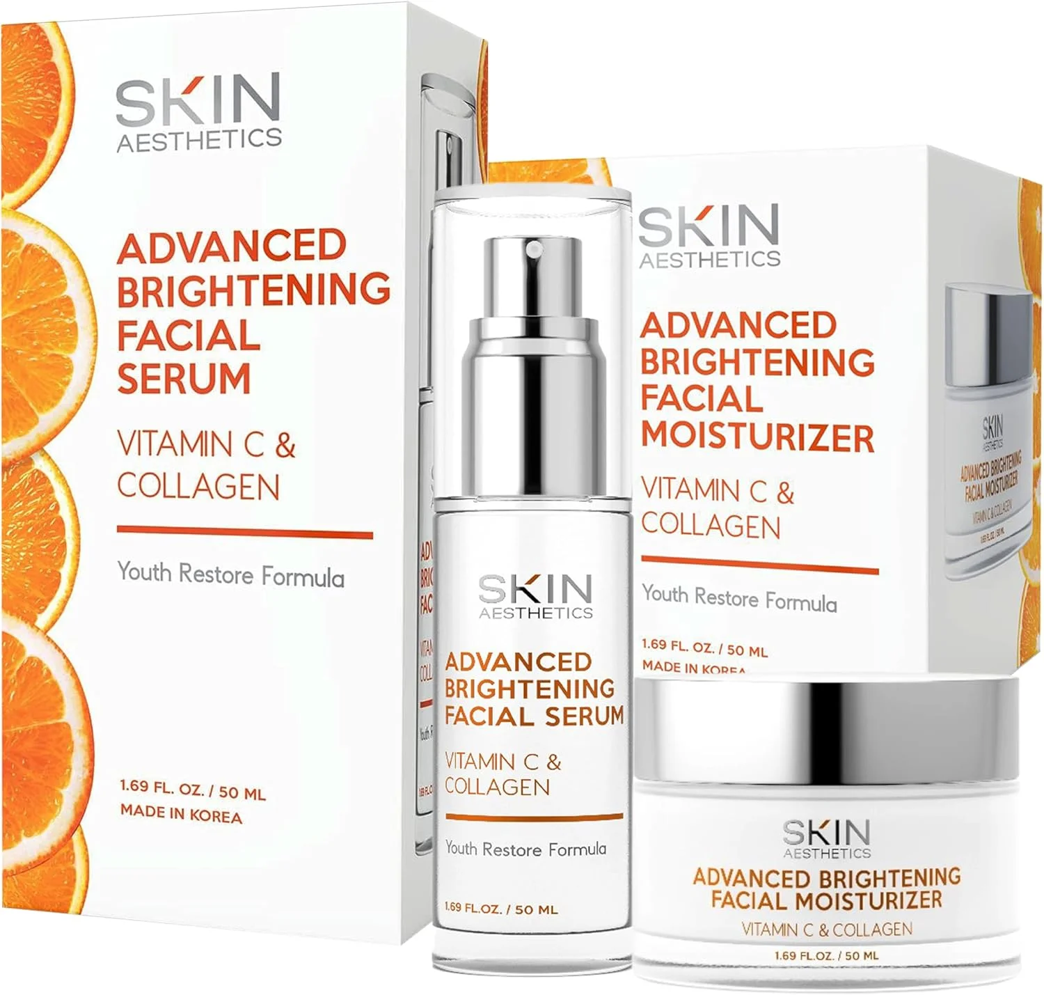 مجموعه سرم ویتامین C و کلاژن + کرم روز - تست شده توسط متخصص پوست - مراقبت از پوست برای لکه‌های تیره و روشن کننده پوست - ضد پیری و سرم و کرم صورت ضد آکنه - بدون تست حیوانی - توسط Skin Aesthetics