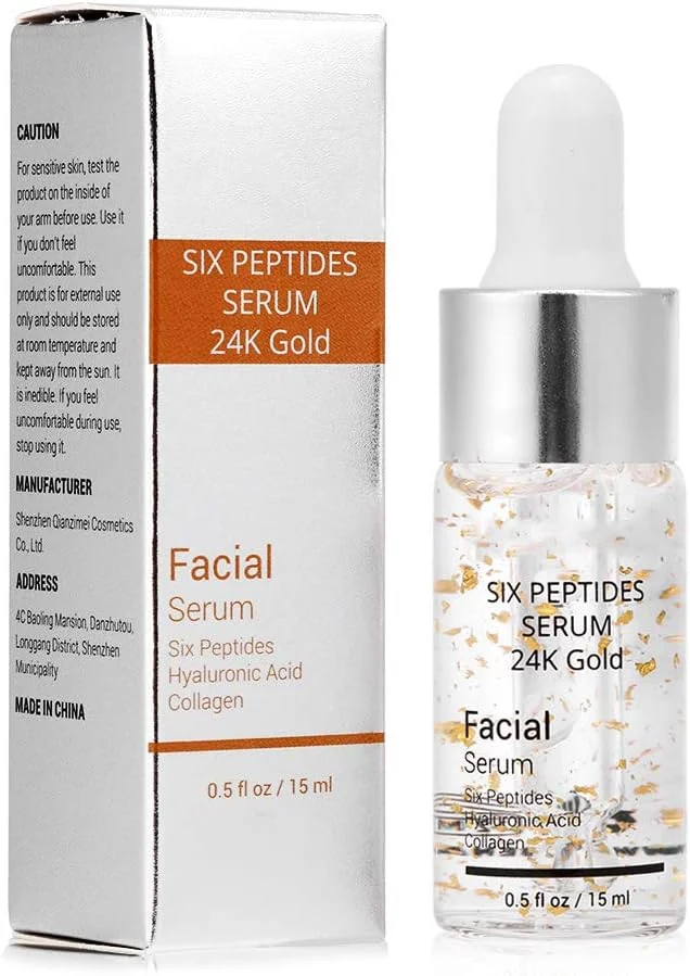 سرم پپتید شش گانه، سرم صورت طلای 24 عیار با سرم هیالورون، مرطوب کننده صورت کلاژن برای روز و شب، ضد پیری، کاهش تیرگی دور چشم، روشن کننده و ضد چروک