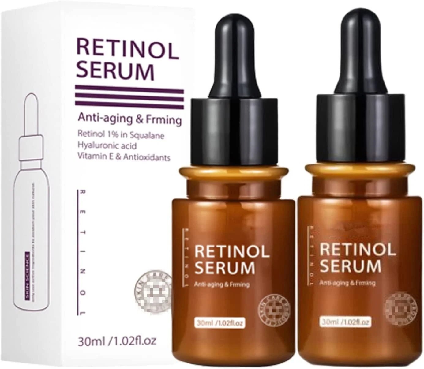 اسانس صورت ضد پیری رتینول جدید 2022، سرم روشن کننده برای لکه های تیره، اسانس ضد چروک فوری، سرم صورت ضد پیری، سرم رتینول برای صورت ضد پیری (2 عدد)