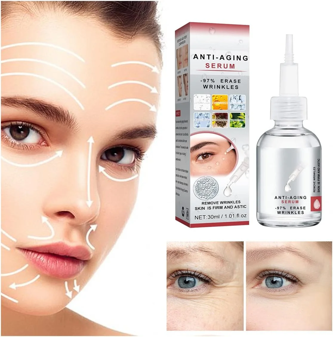 سرم ترمیم کننده چروک، سرم سبک ضد برای صورت، درجه درمانی ممتاز با قطره چکان، پاک کننده عمیق آبرسان و روشن کننده، 30 میلی لیتر (سرم صورت NHINA)