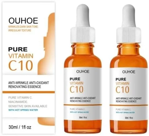 سرم ویتامین C خالص، سرم ویتامین C برای صورت با سرم اسید هیالورونیک، سرم روشن کننده و ضد پیری صورت، سرم ویتامین C برای لکه های تیره صورت، یکدست کننده رنگ پوست، خطوط و چین و چروک (2 عدد)