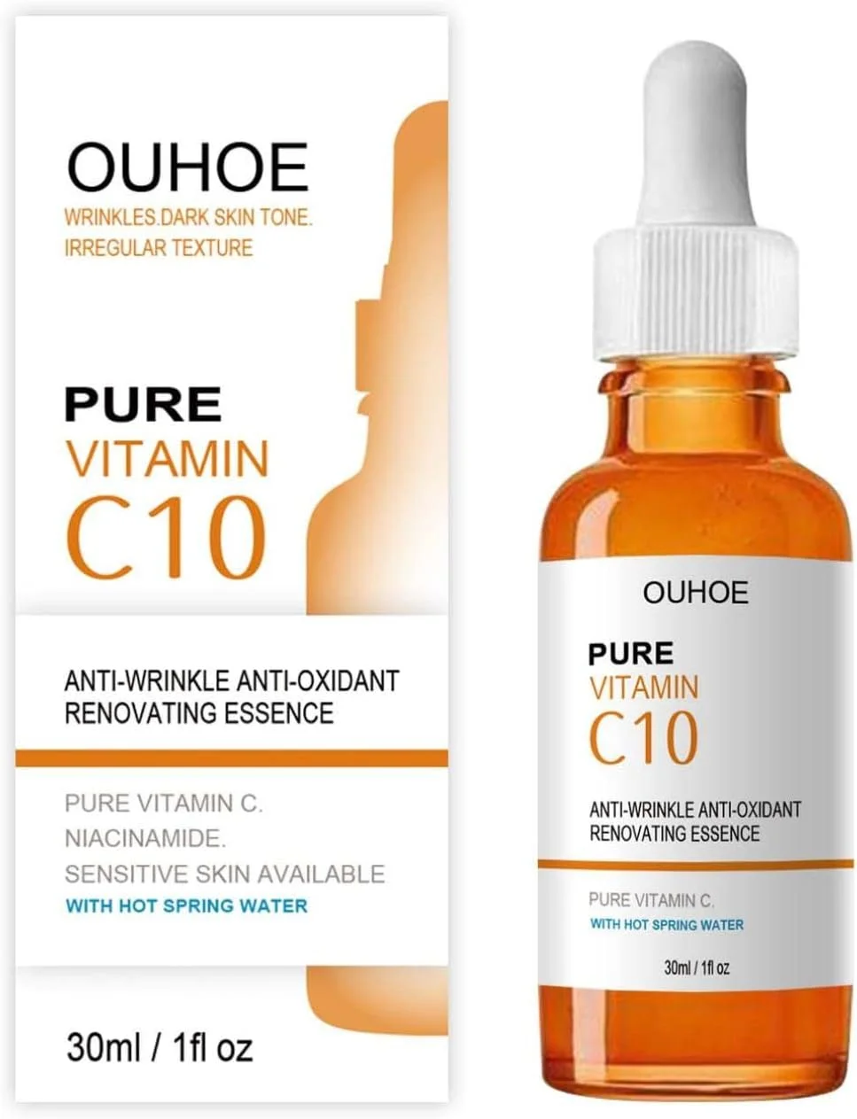 سرم ویتامین C خالص، سرم ویتامین C برای صورت با سرم اسید هیالورونیک، سرم روشن کننده و ضد پیری صورت، سرم ویتامین C برای لکه های تیره صورت، یکدست کننده رنگ پوست، خطوط و چین و چروک (1 عدد)