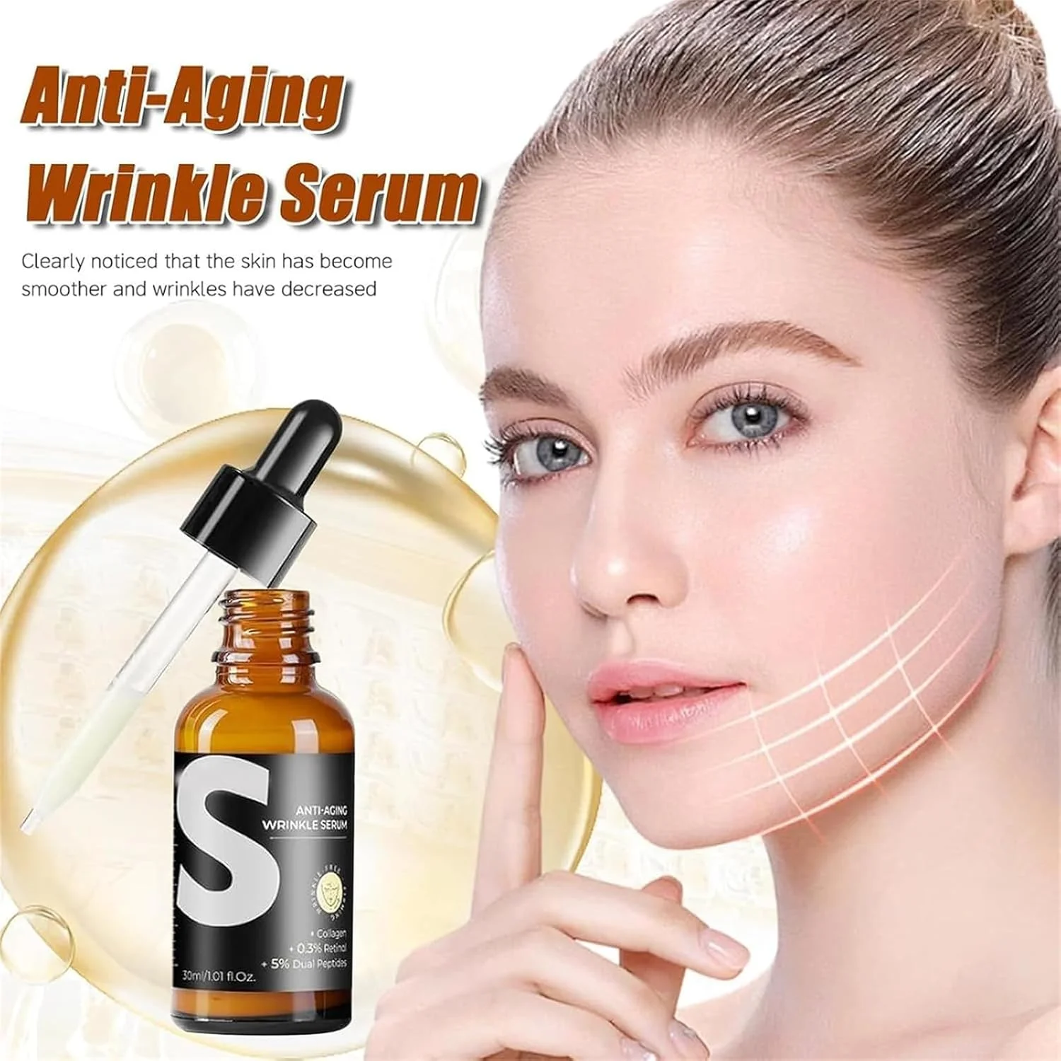 سرم ضد پیری و ضد چروک برای روشن کردن خطوط ریز، آبرسانی و مرطوب کننده، برای مراقبت روزانه پوست صورت (1 عدد)