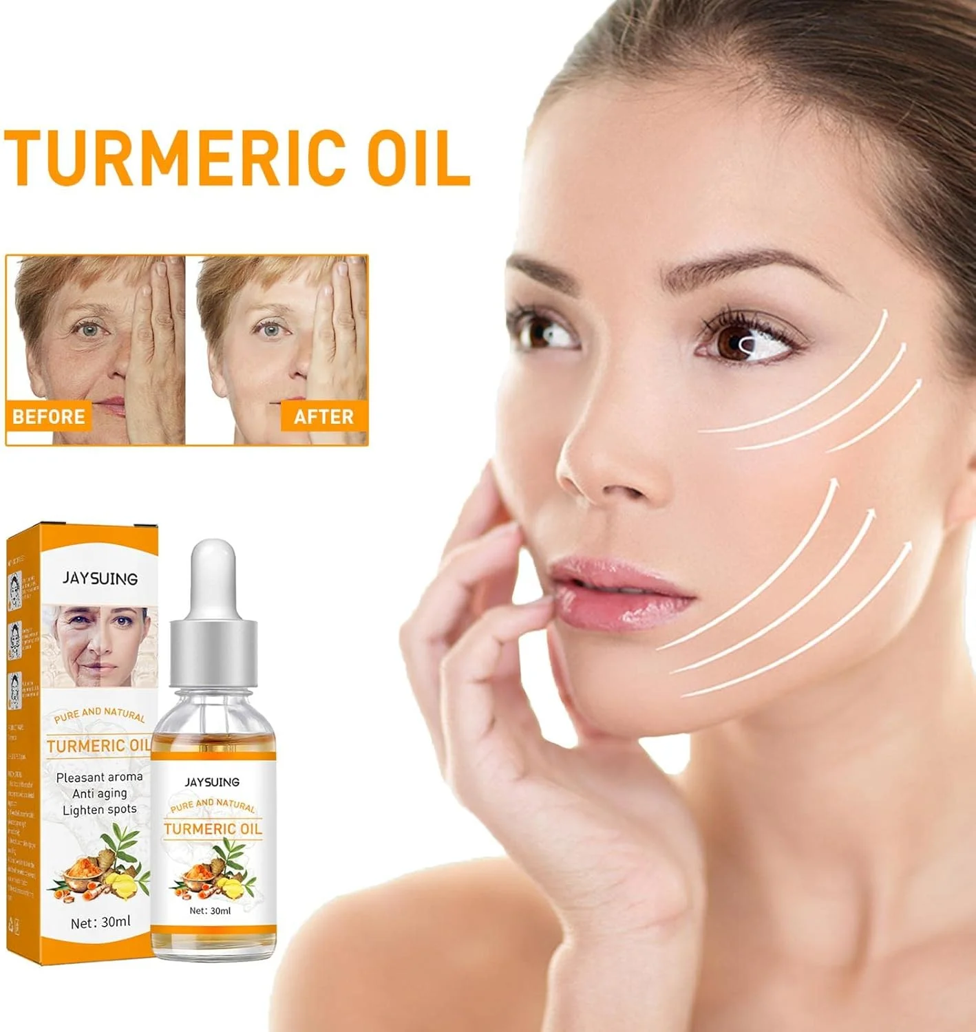 روغن صورت زردچوبه، سرم روشن کننده صورت | سرم صورت برای کاهش چین و چروک و خطوط ریز صورت، سفت کننده، روشن کننده و بهبود پوست صورت