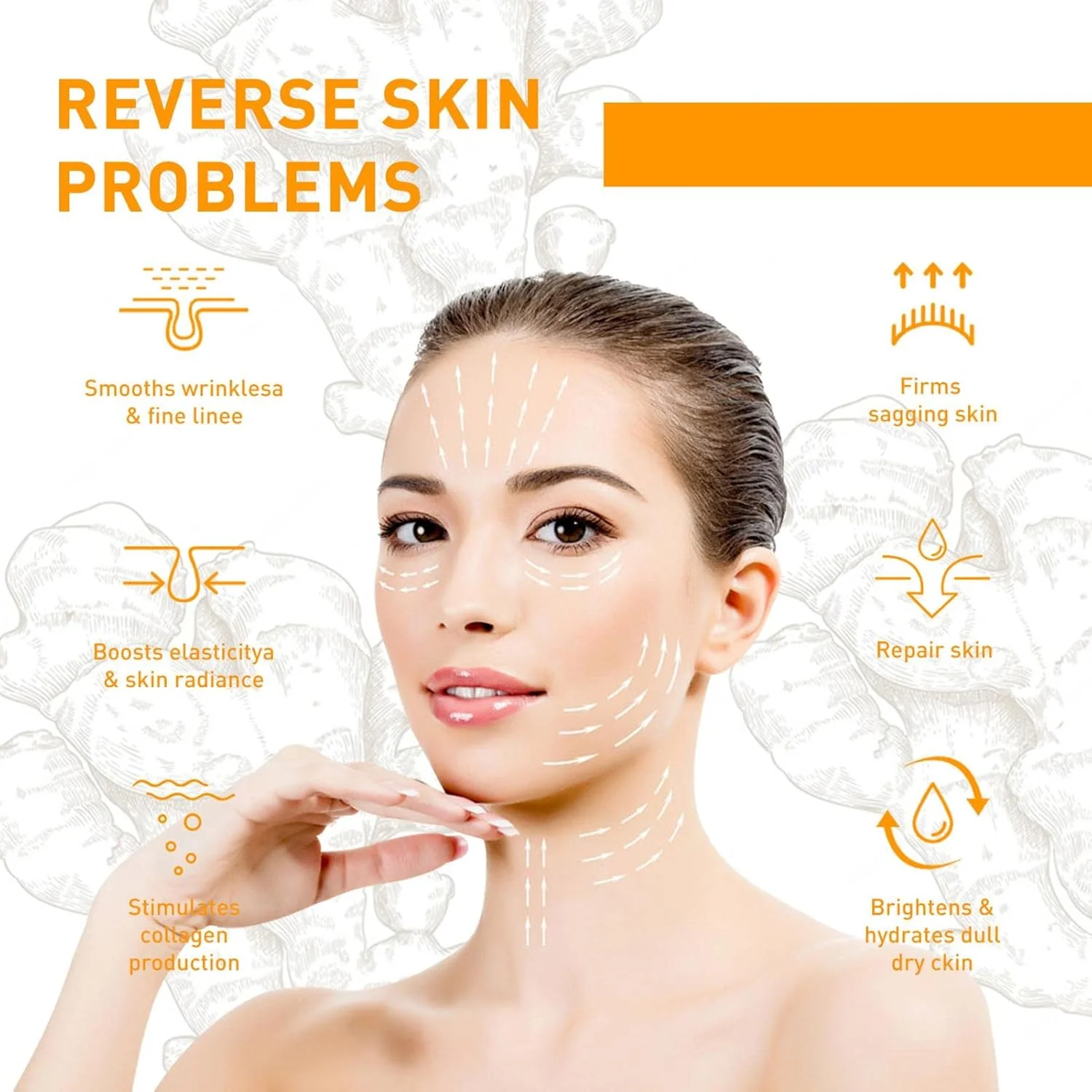 روغن صورت زردچوبه، سرم روشن کننده صورت | سرم صورت برای کاهش چین و چروک و خطوط ریز صورت، سفت کننده، روشن کننده و بهبود پوست صورت